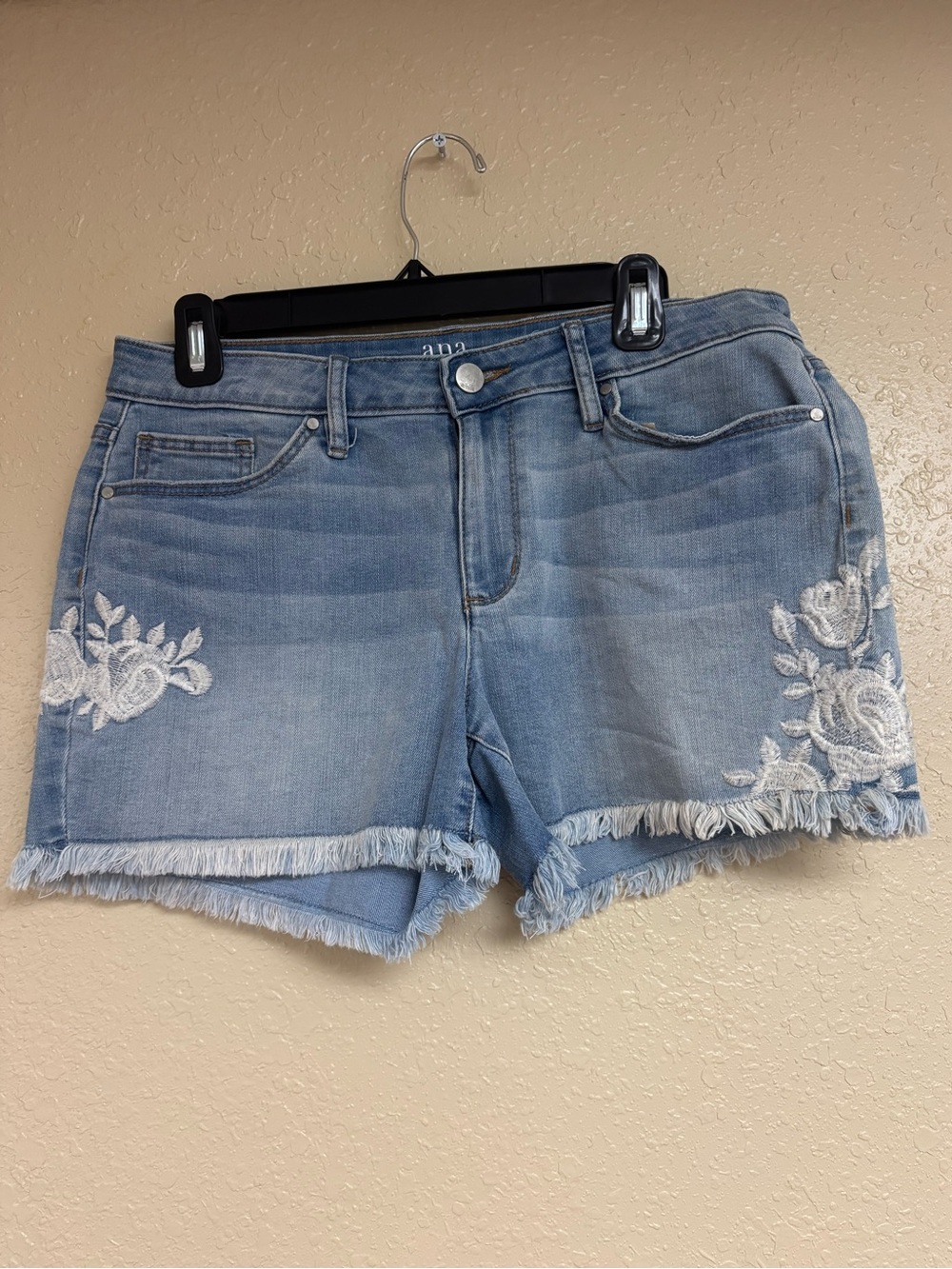 a.n.a Light Blue Denim Shorts with White Floral Embroidery